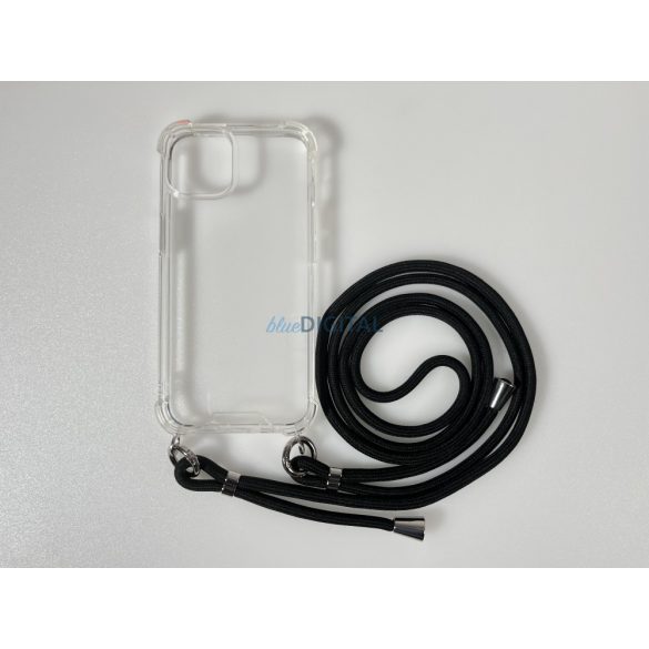 Husa transparenta TPU+PC iPhone 15, cu cordon negru