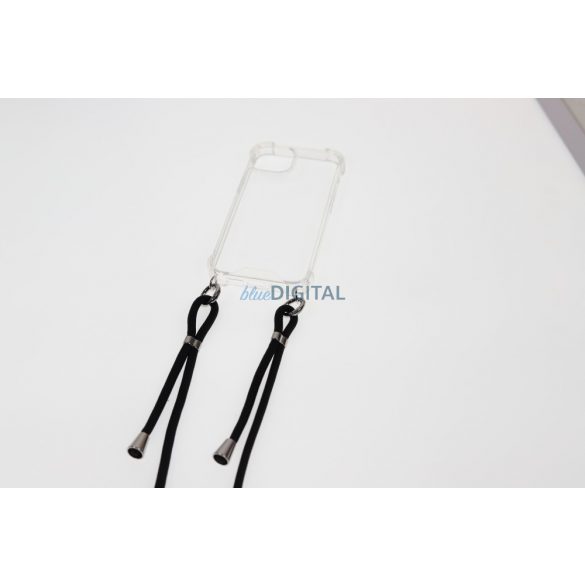 Husa transparenta TPU+PC iPhone 15, cu cordon negru