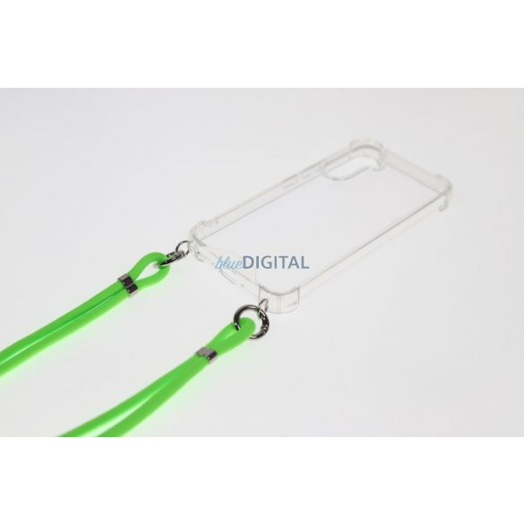 Husa transparenta TPU+PC pentru iPhone 15 Plus, Verde Neon cu cordon