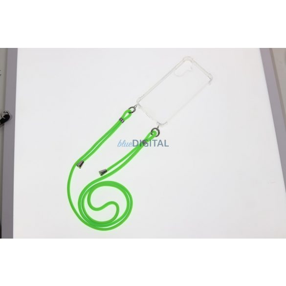 Husa transparenta TPU+PC pentru iPhone 15 Plus, Verde Neon cu cordon