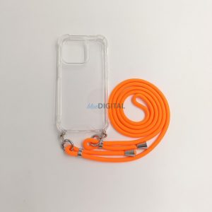 Husa transparenta TPU+PC pentru iPhone 15 Pro, portocalie. Cu snur