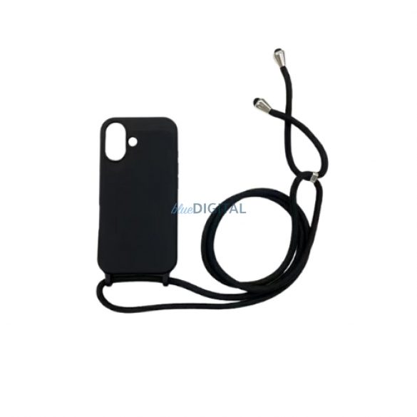 iPhone 16 TPU + PC caz negru, negru cu lanyard