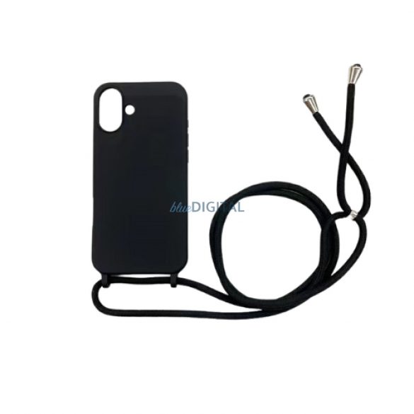 iPhone 16 Plus TPU + PC caz negru, negru cu lanyard