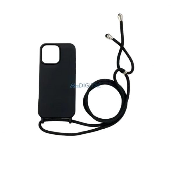 iPhone 16 Pro TPU + PC caz negru, negru cu lanyard