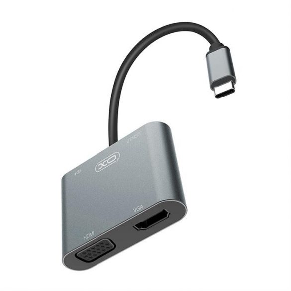 Cablu XO 4in1 Type-C la HDMI/VGA/USB3.0/de date, argintiu