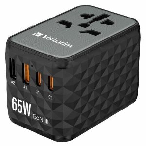 Verbatim Adaptor podróżny EU/UK/US GaN 2xUSB-A/2xUSB-C PD 65W UTA-05 czarny/negru 32120