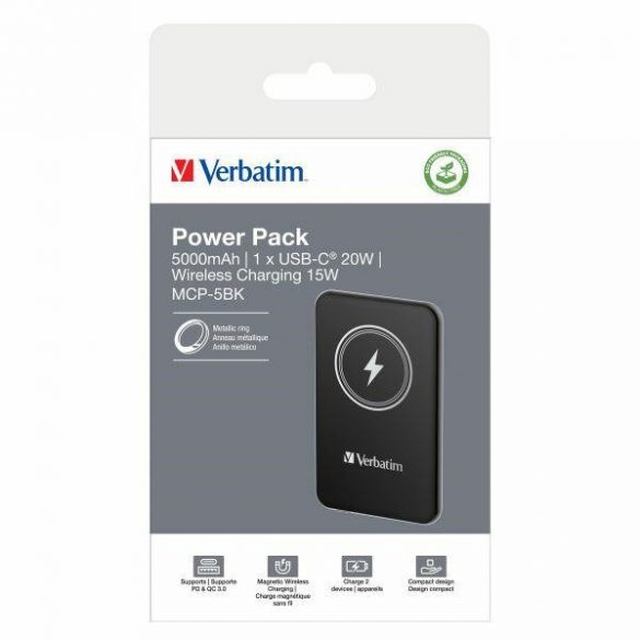 Verbatim Powerbank indukcyjny 'n' Go 15W 5000mAh Wireless magnetic czarny/negru 32240