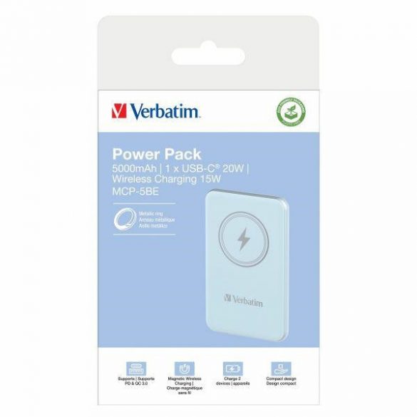 Verbatim Powerbank indukcyjny 'n' Go 15W 5000mAh Wireless magnetic niebieski/albastru 32242