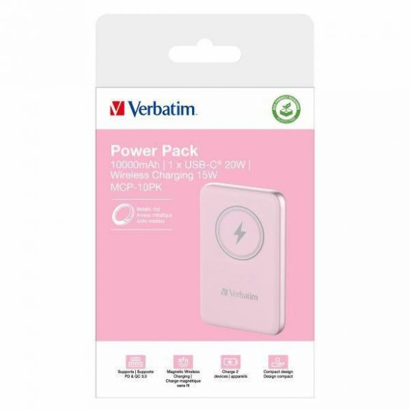 Verbatim Powerbank indukcyjny 'n' Go 15W 5000mAh Wireless magnetic różowy/roz 32243