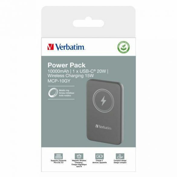 Verbatim Powerbank indukcyjny 'n' Go 15W 5000mAh Wireless Magnetic szary/gri 32244