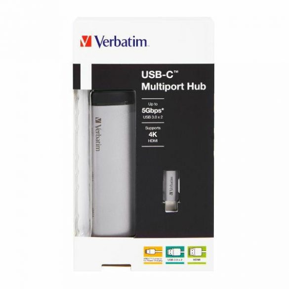 Adaptor Hub Verbatim USB-C - USB-C/ 2xUSB-A 3.0/HDMI aluminiu/aluminiu 49140