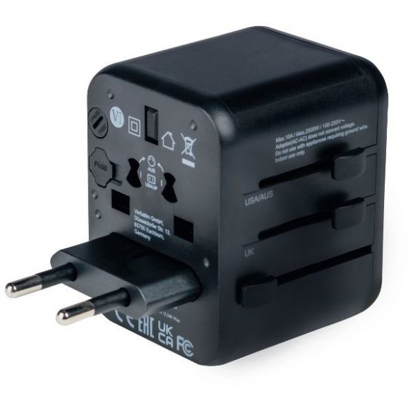 Verbatim Adaptor podróżny EU/UK/US 2xUSB-A UTA-01 czarny/negru 49543