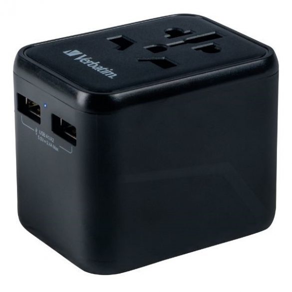 Verbatim Adaptor podróżny EU/UK/US 2xUSB-A UTA-01 czarny/negru 49543