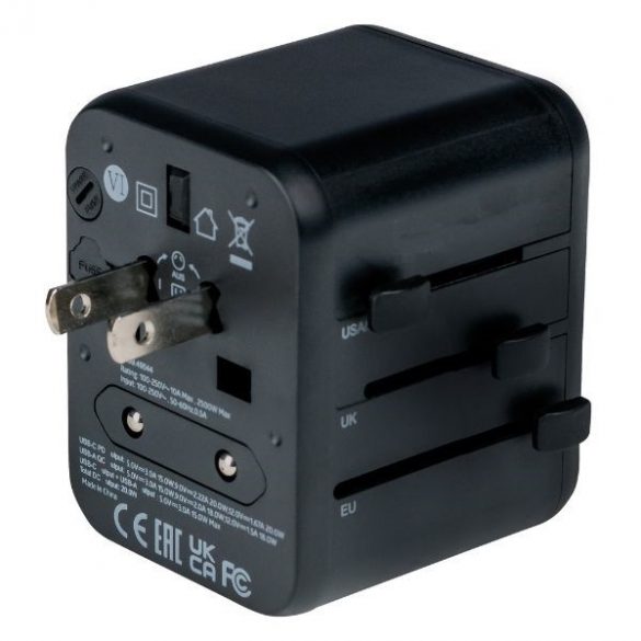 Verbatim Adaptor podróżny EU/UK/US 2xUSB-A/USB-C PD 20W UTA-02 czarny/negru 49544