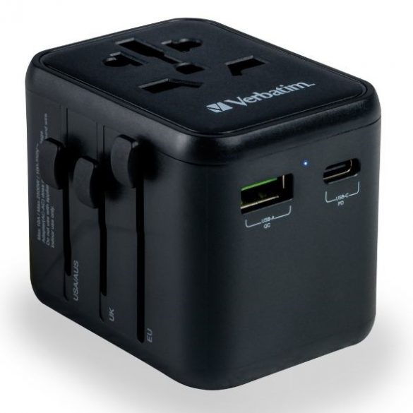 Verbatim Adaptor podróżny EU/UK/US 2xUSB-A/USB-C PD 20W UTA-02 czarny/negru 49544