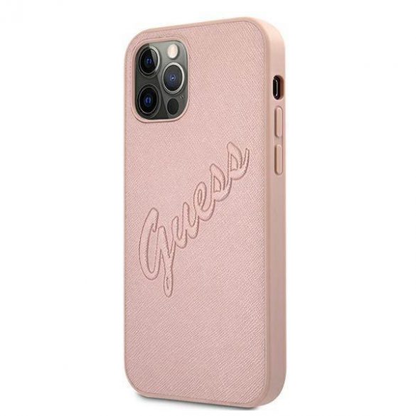 Guess GUHCP12MRSAVSRG Husă rigidă pentru iPhone 12/12 Pro 6,1" rożowy/roz Saffiano Vintage Script