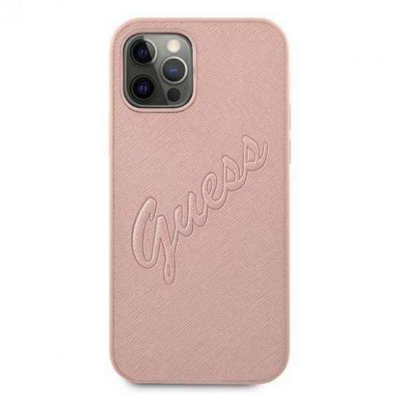 Guess GUHCP12MRSAVSRG Husă rigidă pentru iPhone 12/12 Pro 6,1" rożowy/roz Saffiano Vintage Script