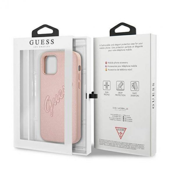 Guess GUHCP12MRSAVSRG Husă rigidă pentru iPhone 12/12 Pro 6,1" rożowy/roz Saffiano Vintage Script