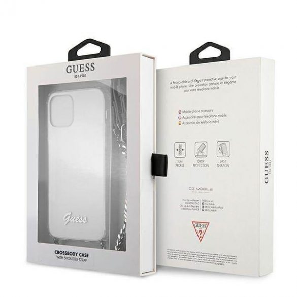 Guess GUHCP12MKC4GSSI iPhone 12/12 Pro 6,1" Husă transparentă cu lanț argintiu 4G