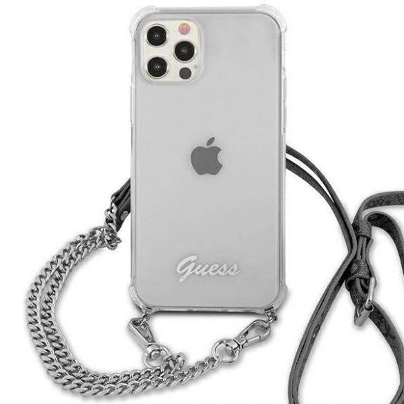 Guess GUHCP12LKC4GSSI iPhone 12 Pro Max 6,7" Carcasă rigidă transparentă 4G Husă argintie cu lanț