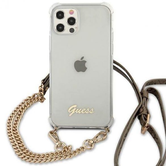 Guess GUHCP12MKC4GSGO Carcasă rigidă transparentă pentru iPhone 12/12 Pro de 6,1 inchi, cu lanț de aur 4G