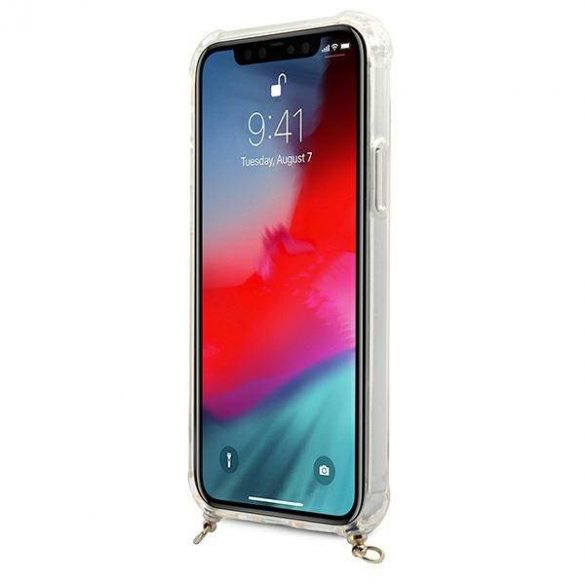 Guess GUHCP12MKC4GSGO Carcasă rigidă transparentă pentru iPhone 12/12 Pro de 6,1 inchi, cu lanț de aur 4G