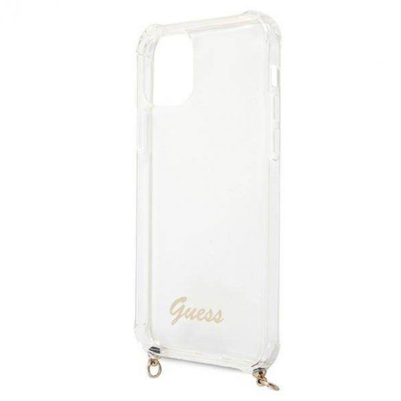 Guess GUHCP12MKC4GSGO Carcasă rigidă transparentă pentru iPhone 12/12 Pro de 6,1 inchi, cu lanț de aur 4G