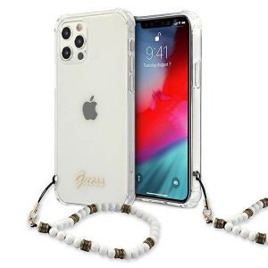 Guess GUHCP12LKPSWH Carcasă rigidă transparentă pentru iPhone 12 Pro Max de 6,7 inchi Husă White Pearl