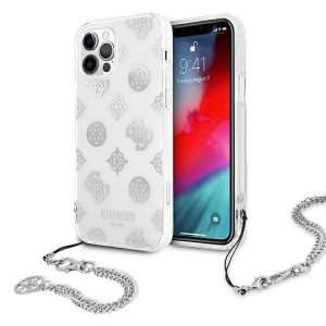 Guess GUHCP12LKSPESI Husă rigidă pentru iPhone 12 Pro Max 6,7" srebrny/argintiu Husă colecție cu lanț de bujor