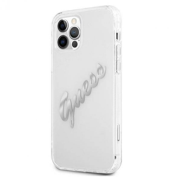 Guess GUHCP12MKTRSVSI iPhone 12/12 Pro 6,1" Husă rigidă transparentă Husă Vintage Script Silver