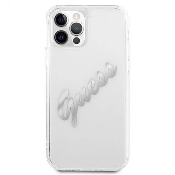 Guess GUHCP12MKTRSVSI iPhone 12/12 Pro 6,1" Husă rigidă transparentă Husă Vintage Script Silver