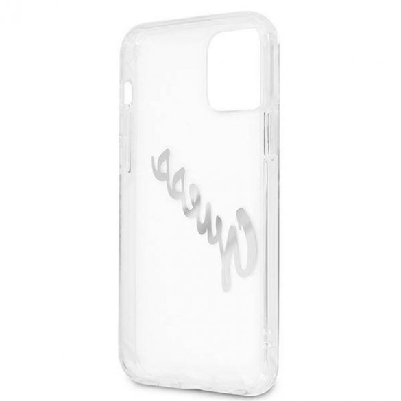 Guess GUHCP12MKTRSVSI iPhone 12/12 Pro 6,1" Husă rigidă transparentă Husă Vintage Script Silver