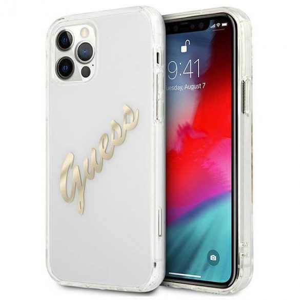 Guess GUHCP12MKTRSVGO Husă transparentă pentru iPhone 12/12 Pro 6,1" Husă Vintage Script Gold