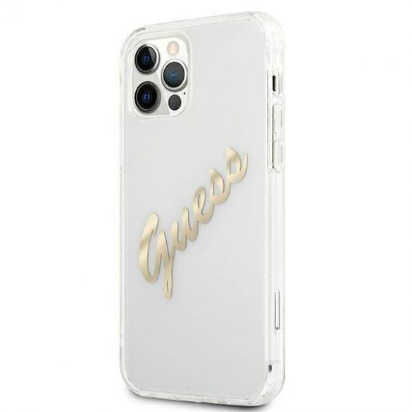 Guess GUHCP12MKTRSVGO Husă transparentă pentru iPhone 12/12 Pro 6,1" Husă Vintage Script Gold