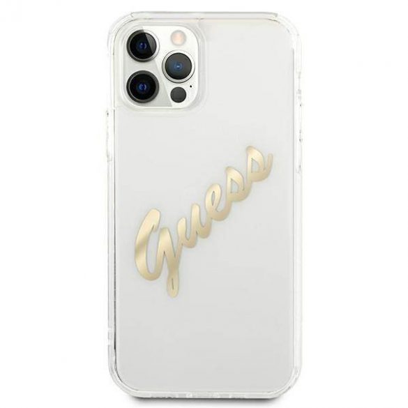 Guess GUHCP12MKTRSVGO Husă transparentă pentru iPhone 12/12 Pro 6,1" Husă Vintage Script Gold