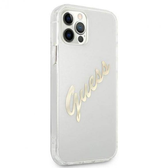 Guess GUHCP12MKTRSVGO Husă transparentă pentru iPhone 12/12 Pro 6,1" Husă Vintage Script Gold