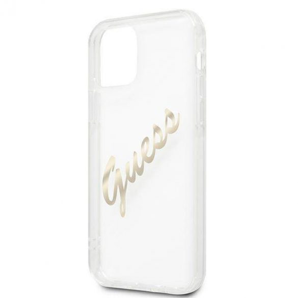 Guess GUHCP12MKTRSVGO Husă transparentă pentru iPhone 12/12 Pro 6,1" Husă Vintage Script Gold