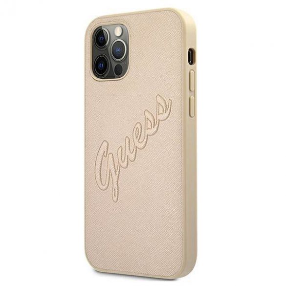 Guess GUHCP12MRSAVSLG iPhone 12/12 Pro 6,1" złoty/housse rigidă Saffiano Vintage Script