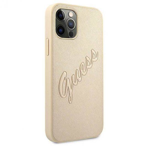 Guess GUHCP12MRSAVSLG iPhone 12/12 Pro 6,1" złoty/housse rigidă Saffiano Vintage Script