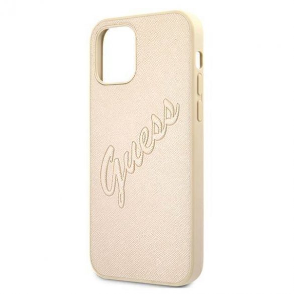 Guess GUHCP12MRSAVSLG iPhone 12/12 Pro 6,1" złoty/housse rigidă Saffiano Vintage Script