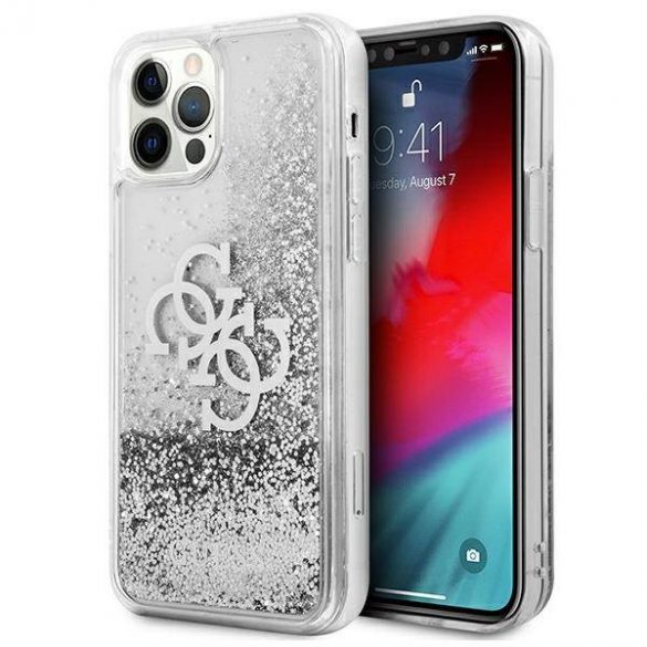 Guess GUHCP12LLG4GSI Carcasă rigidă 4G Big Liquid Glitter pentru iPhone 12 Pro Max 6,7" srebrny/argintiu