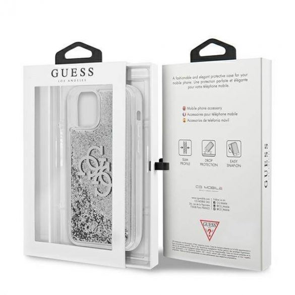 Guess GUHCP12LLG4GSI Carcasă rigidă 4G Big Liquid Glitter pentru iPhone 12 Pro Max 6,7" srebrny/argintiu