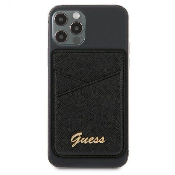 Slot pentru card Guess Wallet GUWMSSASLBK MagSafe Saffiano czarny/negru