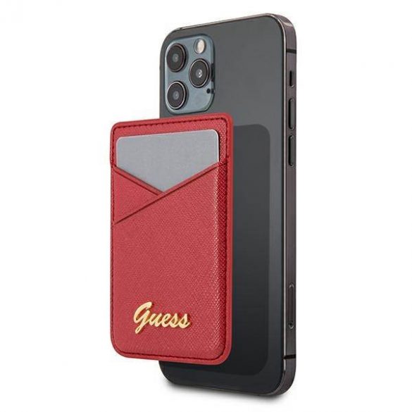 Slot pentru card Guess Wallet GUWMSSASLRE MagSafe Saffiano czerwony/red