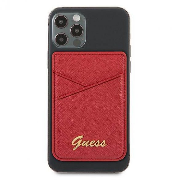 Slot pentru card Guess Wallet GUWMSSASLRE MagSafe Saffiano czerwony/red