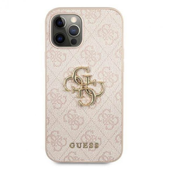 Guess GUHCP12M4GMGPI Husă rigidă pentru iPhone 12/12 Pro 6,1" rożowy/roz 4G Big Metal Logo