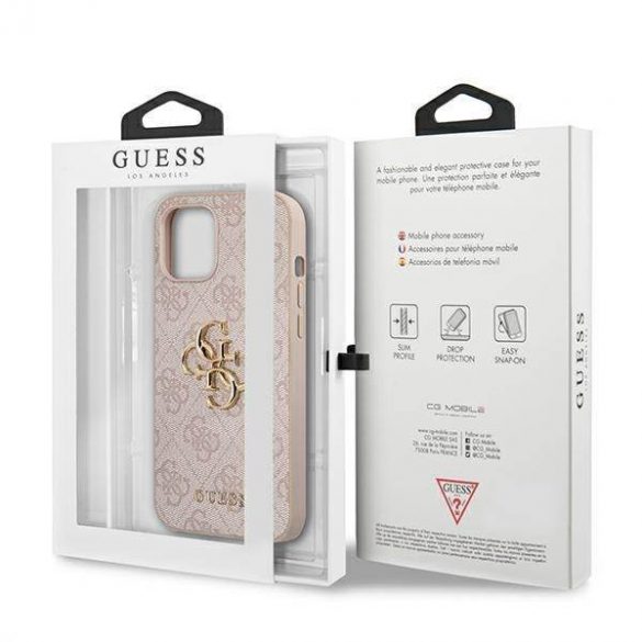 Guess GUHCP12M4GMGPI Husă rigidă pentru iPhone 12/12 Pro 6,1" rożowy/roz 4G Big Metal Logo