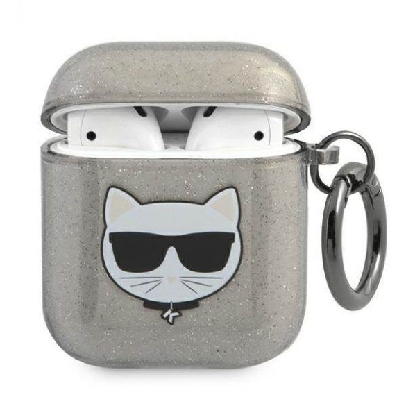 Karl Lagerfeld KLA2UCHGK AirPods 1/2 Husă negru / negru Glitter Choupette