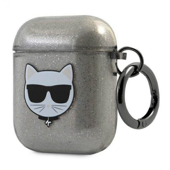 Karl Lagerfeld KLA2UCHGK AirPods 1/2 Husă negru / negru Glitter Choupette