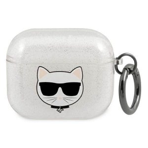 Husa Karl Lagerfeld KLA3UCHGS pentru AirPods 3, husă srebrny/argintiu, husă Choupette cu sclipici